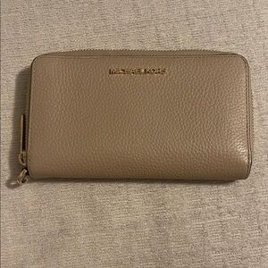 Michael Kors Taupe Leather Zip Wallet